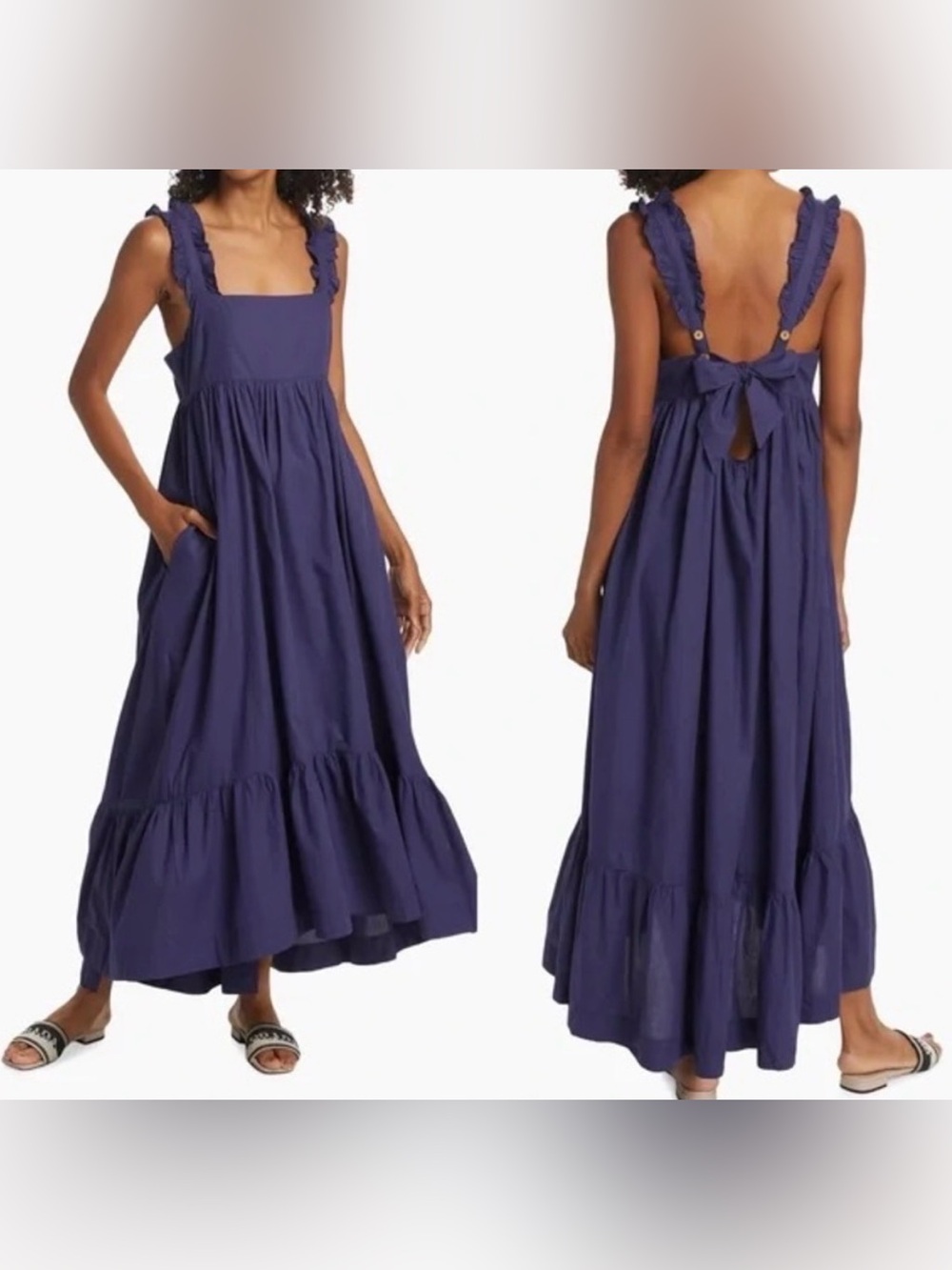 Free People Isabella Cotton Navy Maxi Dress Size M - Picture 3 of 11